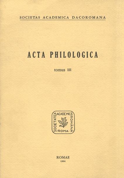 Acta philologica. Tomus III. - copertina