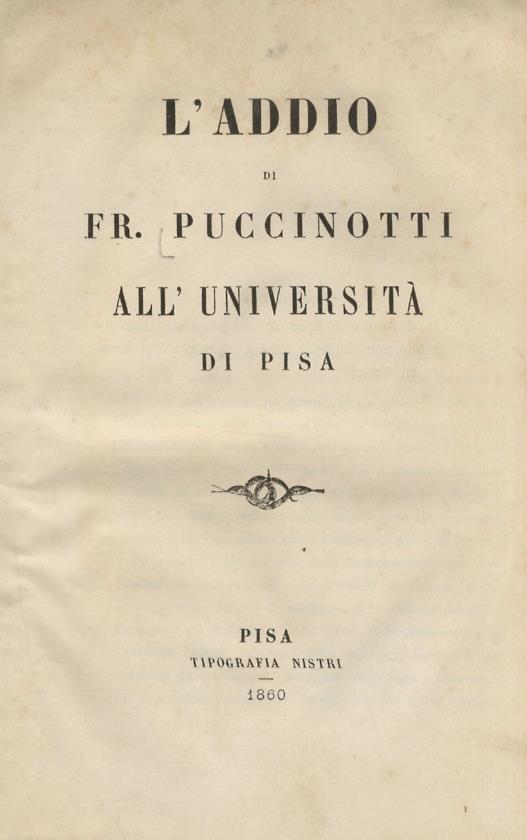 L' addio di Fr. Puccinotti all'università di Pisa - Francesco Puccinotti - copertina
