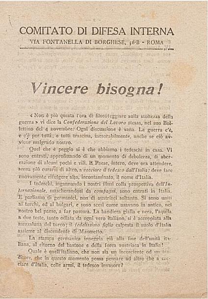 Vincere bisogna! (A cura del Comitato di Difesa Interna, via Fontanella Borghese, 56-B-Roma) - copertina
