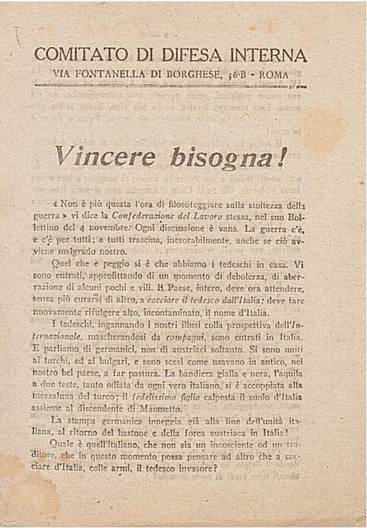 Vincere bisogna! (A cura del Comitato di Difesa Interna, via Fontanella Borghese, 56-B-Roma) - copertina