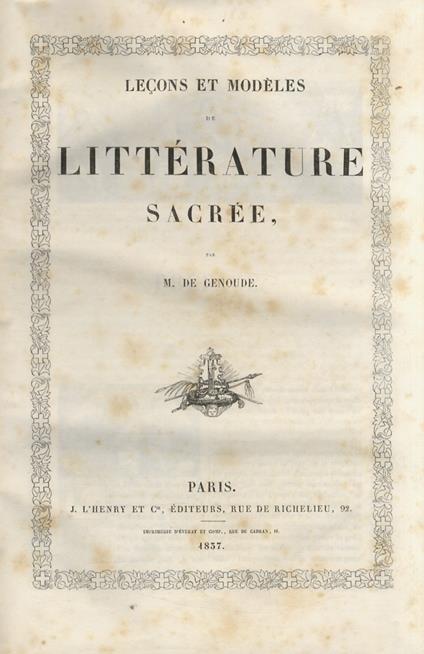 Leçons et modèles de litterature sacrée [.]. - copertina