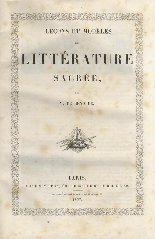 Leçons et modèles de litterature sacrée [.]. - copertina