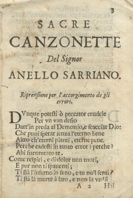 Sacre canzonette - Anello Sarriano - copertina