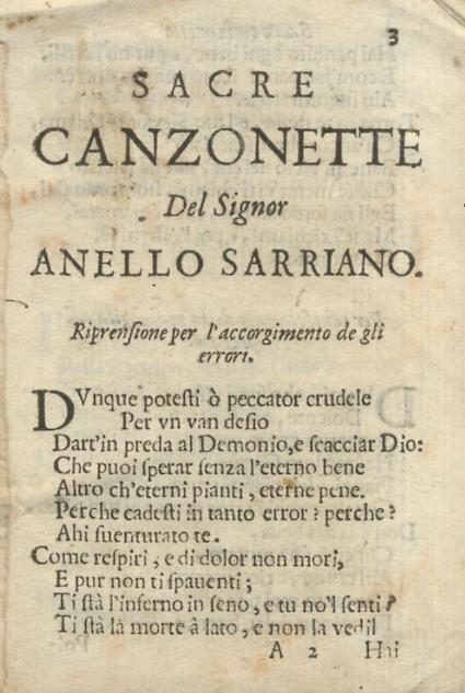 Sacre canzonette - Anello Sarriano - copertina