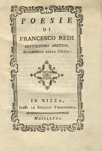 Poesie di Francesco Redi gentiluomo aretino, ed accademico della Crusca - Francesco Redi - copertina