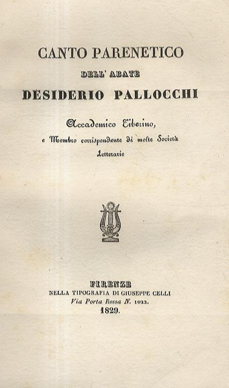 Canto parenetico dell'abate Desiderio Pallocchi, accademico tiberino [.] - D. Pallocchi - copertina