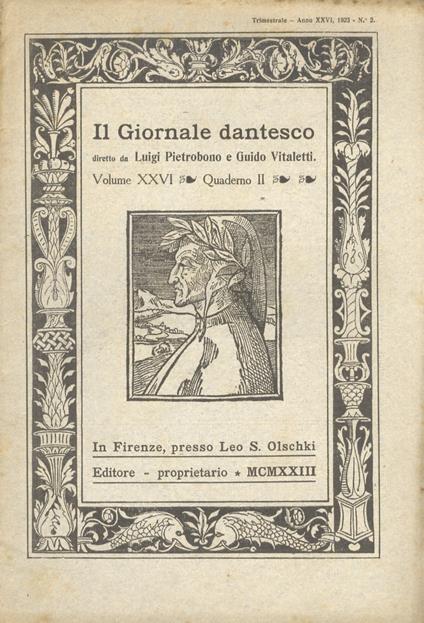 GIORNALE (IL) dantesco. Diretto da Luigi Pietrobono e Guido Vitaletti. Anno XXVI. 1923. N. 2, aprile-giugno - copertina