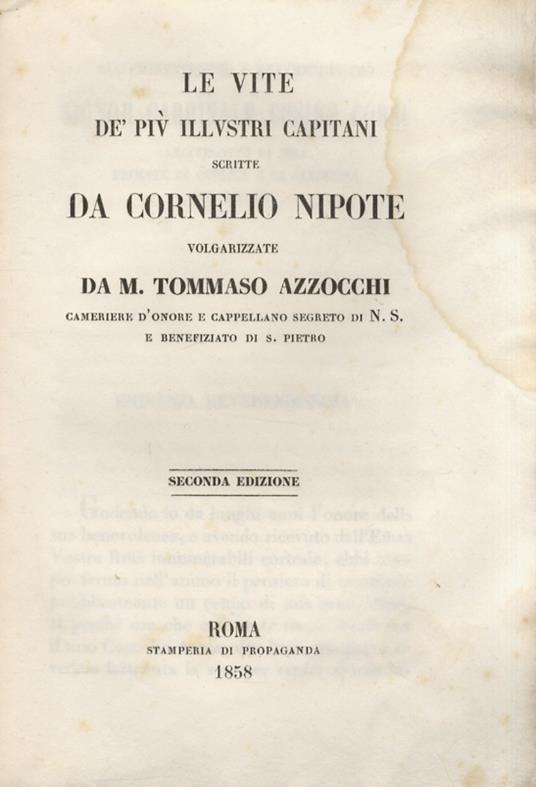 Le vite dè più illustri capitani [.] volgarizzate da m. Tommaso Azzocchi [.] Seconda edizione. - copertina