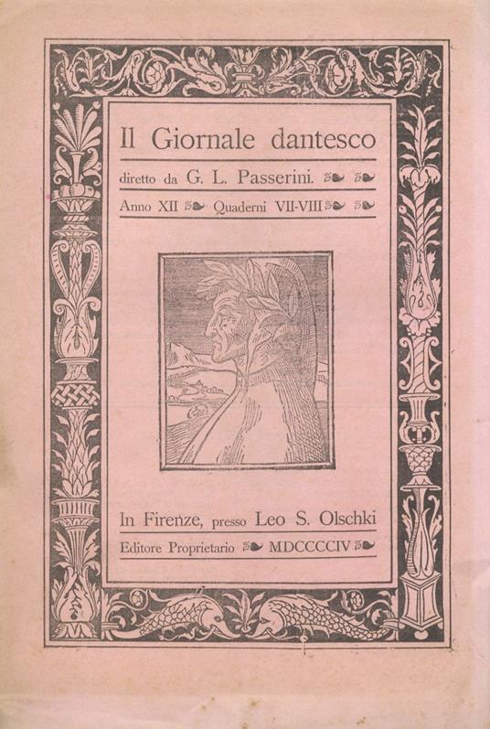 GIORNALE dantesco. Diretto da G.L. Passerini. Anno XII. 1904. [Fascicoli da VI a X: mancano i fascicolo da I a V, XI e XII] - copertina
