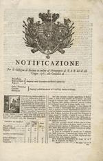NOTIFICAZIONE per la consegna di Decima in ordine al Motupropprio di S.A.R. del dì 26 Giugno 1781 alle comunità di Pontassieve, Bagno a Ripoli, Rignano Castel Fiorentino, Certaldo, Montajone. [In fine:] Dalla Camera delle Comunità li 15 Ottobre 1781