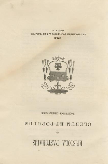 Epistola pastoralis ad clerum et populum Dioeceseos Liburnensis. - copertina