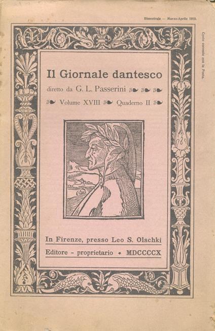 GIORNALE (IL) dantesco. Diretto da G.L. Passerini. Volume XVIII. Quaderno II. Marzo-aprile 1910 - copertina