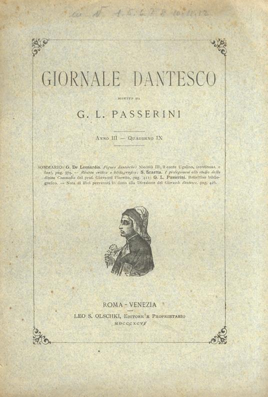 GIORNALE dantesco. Diretto da G.L. Passerini. Anno III. 1895. Quaderno IX - copertina
