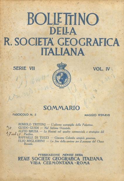 Bollettino della R. Società Geografica Italiana. Pubblicazione mensile. Serie VII. Vol. IV: 1939. Fascicolo 5 - copertina