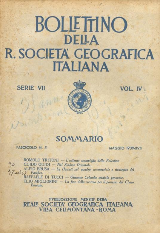 Bollettino della R. Società Geografica Italiana. Pubblicazione mensile. Serie VII. Vol. IV: 1939. Fascicolo 5 - copertina
