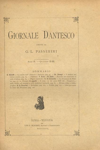 GIORNALE dantesco. Diretto da G.L. Passerini. Anno II. 1894. [Fascicoli da I a IX: mancano i fascicoli X, XI, XII] - copertina