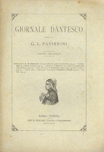 GIORNALE dantesco. Diretto da G.L. Passerini. Anno III. 1895. Quaderno II - copertina