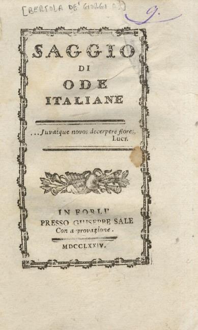 Saggio di ode [sic] italiane. - copertina