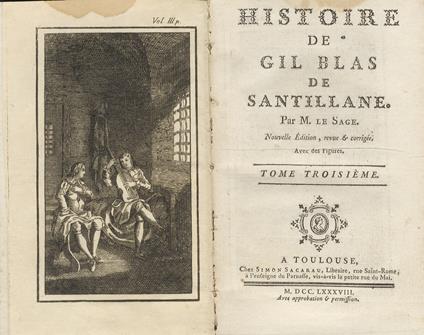 Histoire de Gil Blas de Santillane. Nouvelle Edition, revue & corrigée. Avec des figures. Tome IIIème & Tome IVème. - copertina