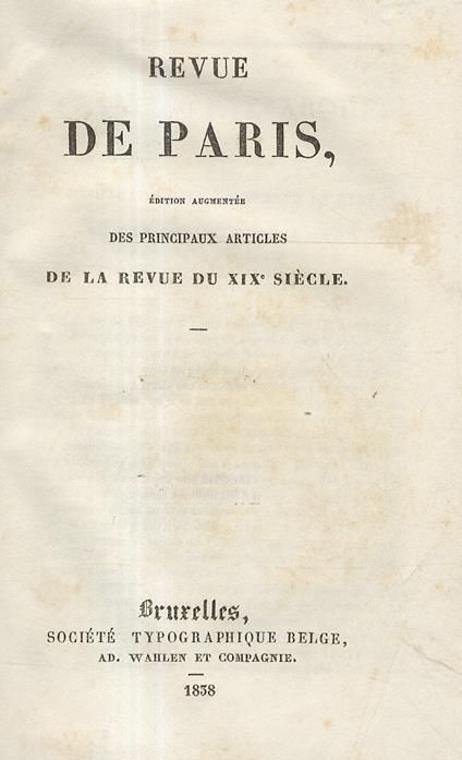 Revue de Paris, édition augmentée des principaux articles de la Revue du XIX siècle - copertina