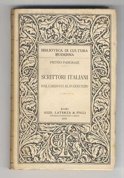 Scrittori italiani dal Carducci al d’Annunzio - Pietro Pancrazi - copertina