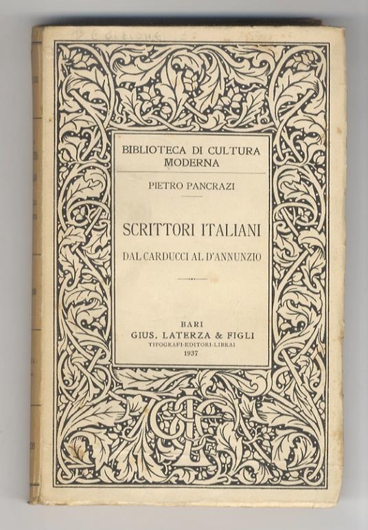 Scrittori italiani dal Carducci al d’Annunzio - Pietro Pancrazi - copertina