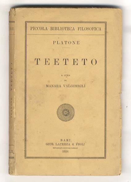 Teeteto. A cura di Manara Valgimigli - Platone - copertina