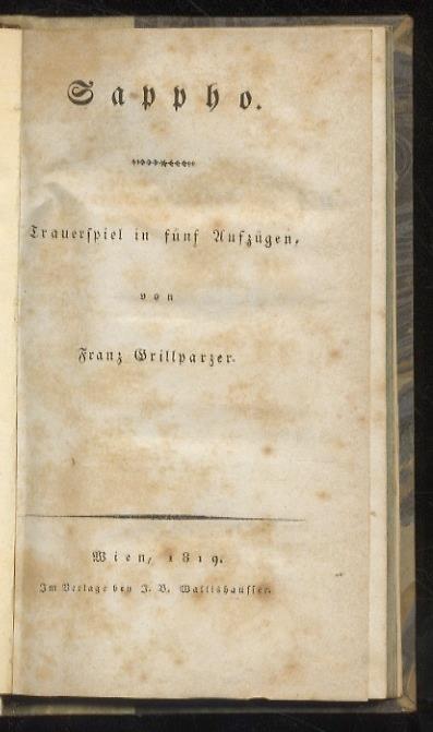 Sappho. Trauerspiel in fünf Aufzügen - Franz Grillparzer - copertina