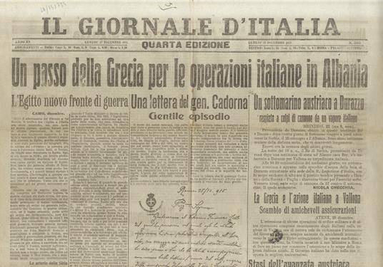 GIORNALE (IL) d’Italia. Quarta edizione. Anno XV. Lunedì 27 dicembre 1915 - copertina