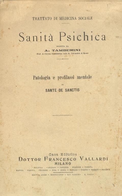 Patologia e profilassi mentale - Sante De Sanctis - copertina