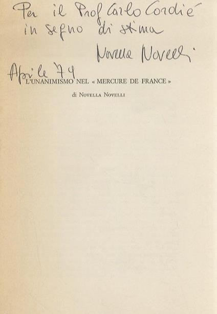 L' unanimismo nel "Mercure de France" - Novella Novelli - copertina
