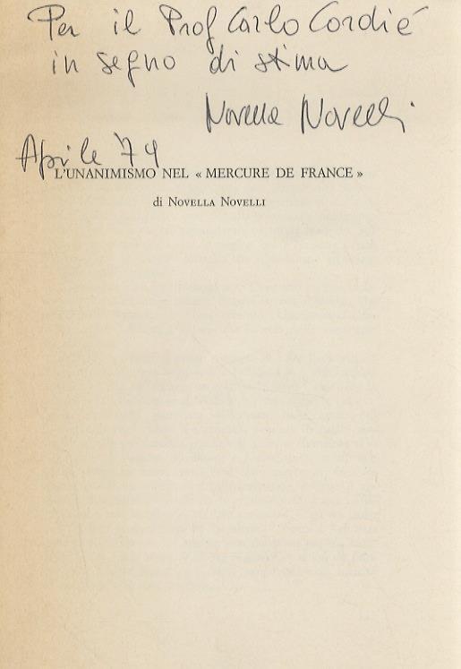 L' unanimismo nel "Mercure de France" - Novella Novelli - copertina