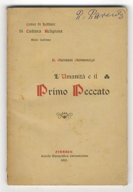 L' umanità e il primo peccato. Cinque letture - Giovanni Giovannozzi - copertina