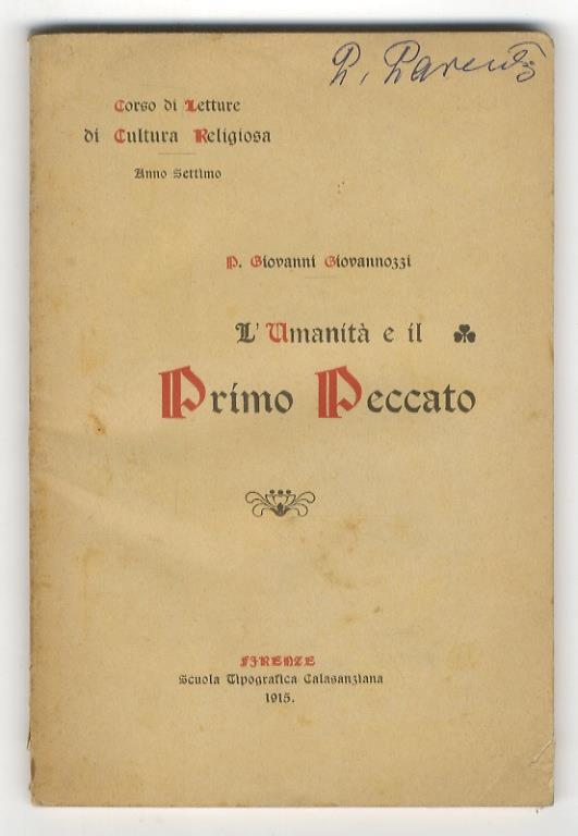 L' umanità e il primo peccato. Cinque letture - Giovanni Giovannozzi - copertina