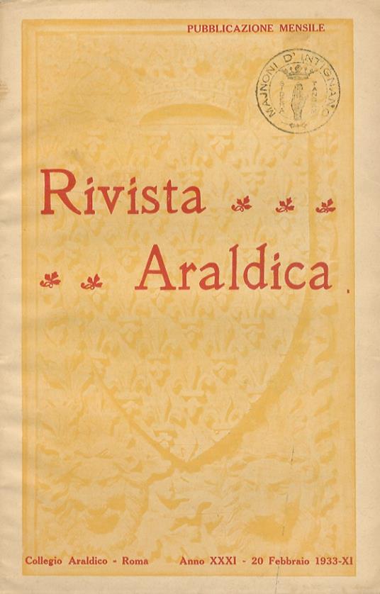 Rivista Del Collegio Araldico (Rivista Araldica). Anno Xxxi - 1933. Fascicoli Da 1 A 12. Annata Completa - copertina