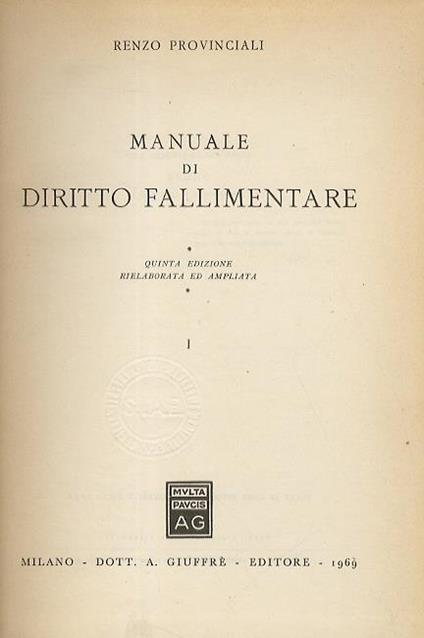 Manuale di diritto fallimentare. V edizione - Renzo Provinciali - copertina