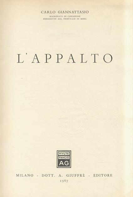 L’appalto - Carlo Giannattasio - copertina