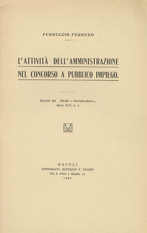 L’attività dell’amministrazione nel concorso a puubblico impiego - F. Ferrero - copertina