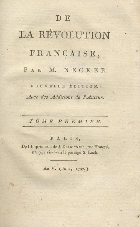 De la Révolution française. Nouvelle édition avec des additions de l’Auteur - Jacques Necker - copertina