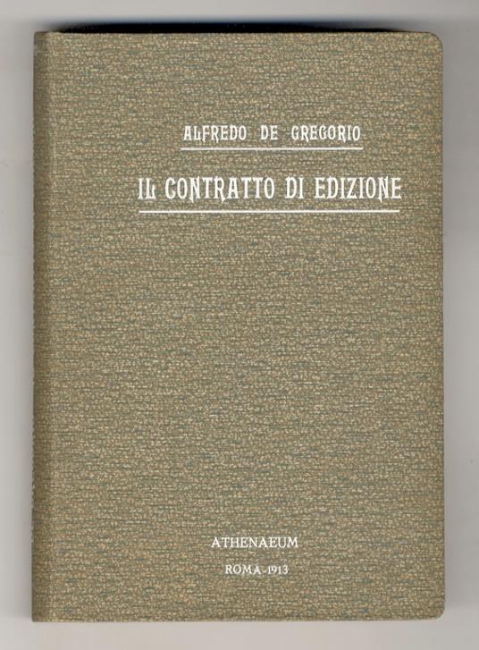 Il contratto di edizione - Alfredo De Gregorio - copertina