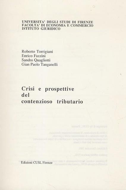 Crisi e prospettive del contenzioso tributario - Roberto Torrigiani - copertina