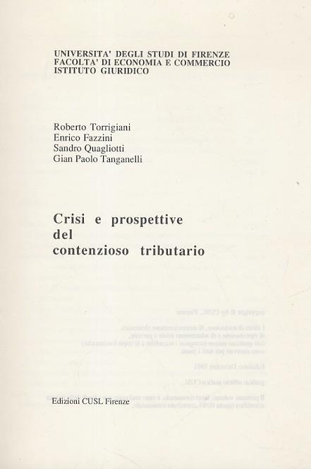 Crisi e prospettive del contenzioso tributario - Roberto Torrigiani - copertina