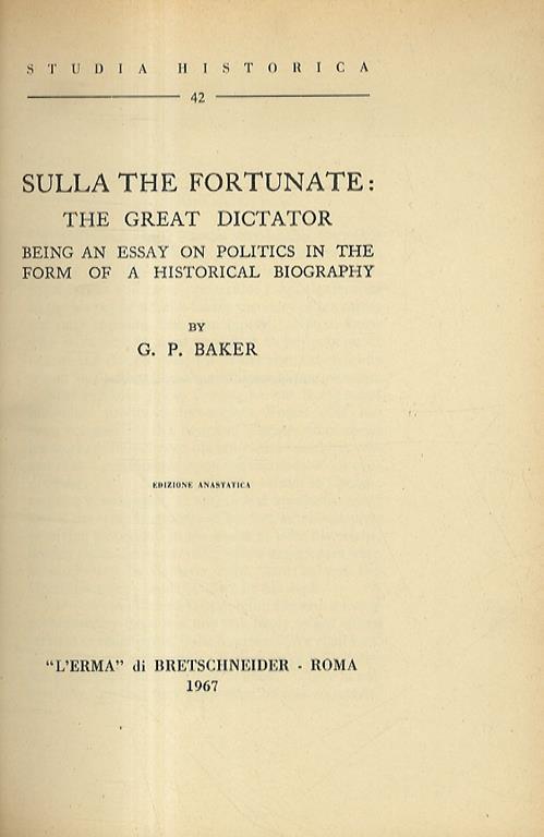 Sulla the Fortunate: The Great Dictator (1927) - George P. Baker - copertina