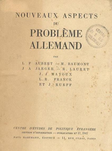 Nouveaux aspects du problème allemand - Louis Aubert - copertina