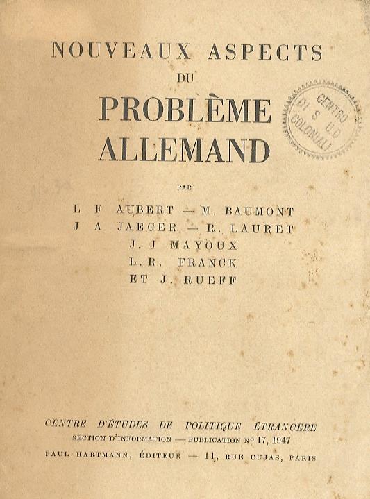 Nouveaux aspects du problème allemand - Louis Aubert - copertina