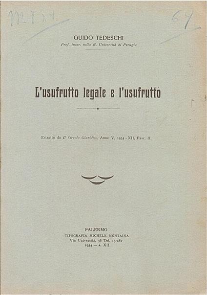 L’usufrutto legale e l’usufrutto - guido Tedeschi - copertina