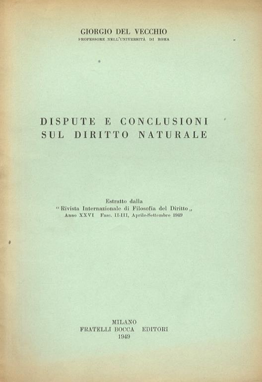 Dispute e conclusioni sul diritto naturale - Giorgio Del Vecchio - copertina