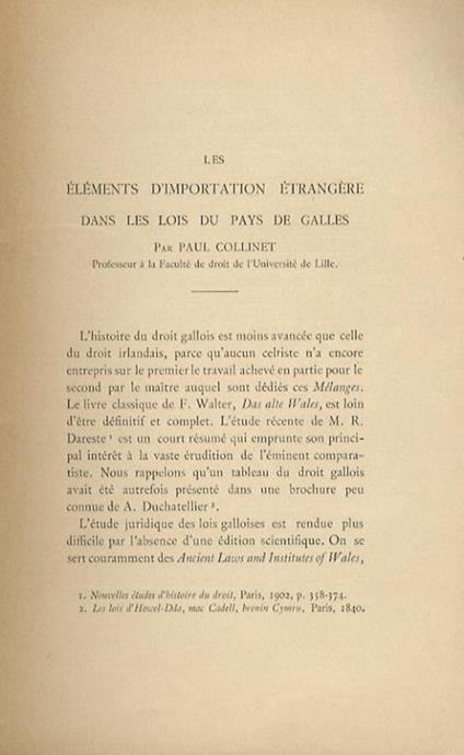 Les éléments d’importation étrangère dans les lois du pays de Galles - Paul Collinet - copertina