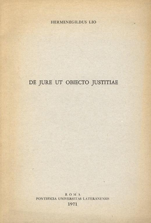 De jure ut obiecto justitiae - Hermenegildus Lio - copertina