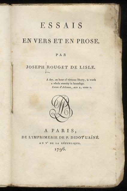 Essais en vers et en prose. (Segue:) Adélaïde et Monville. Anecdote - copertina